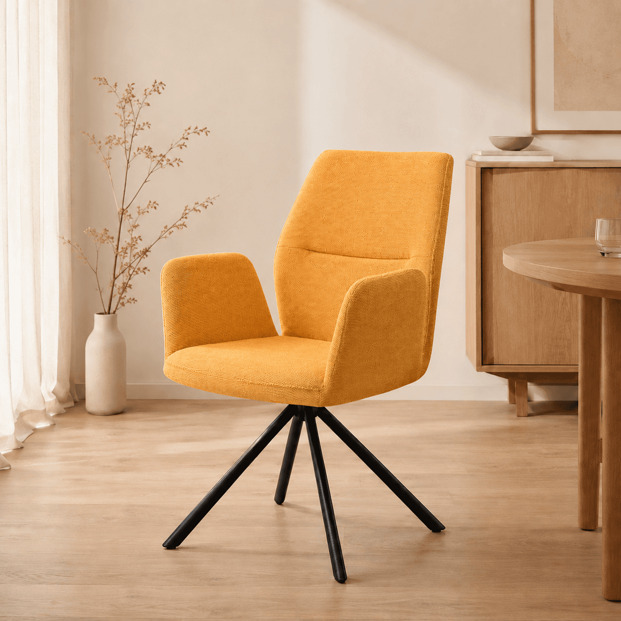 Sillón Giratorio Tapizado con Reposabrazos (Gris / Mostaza)