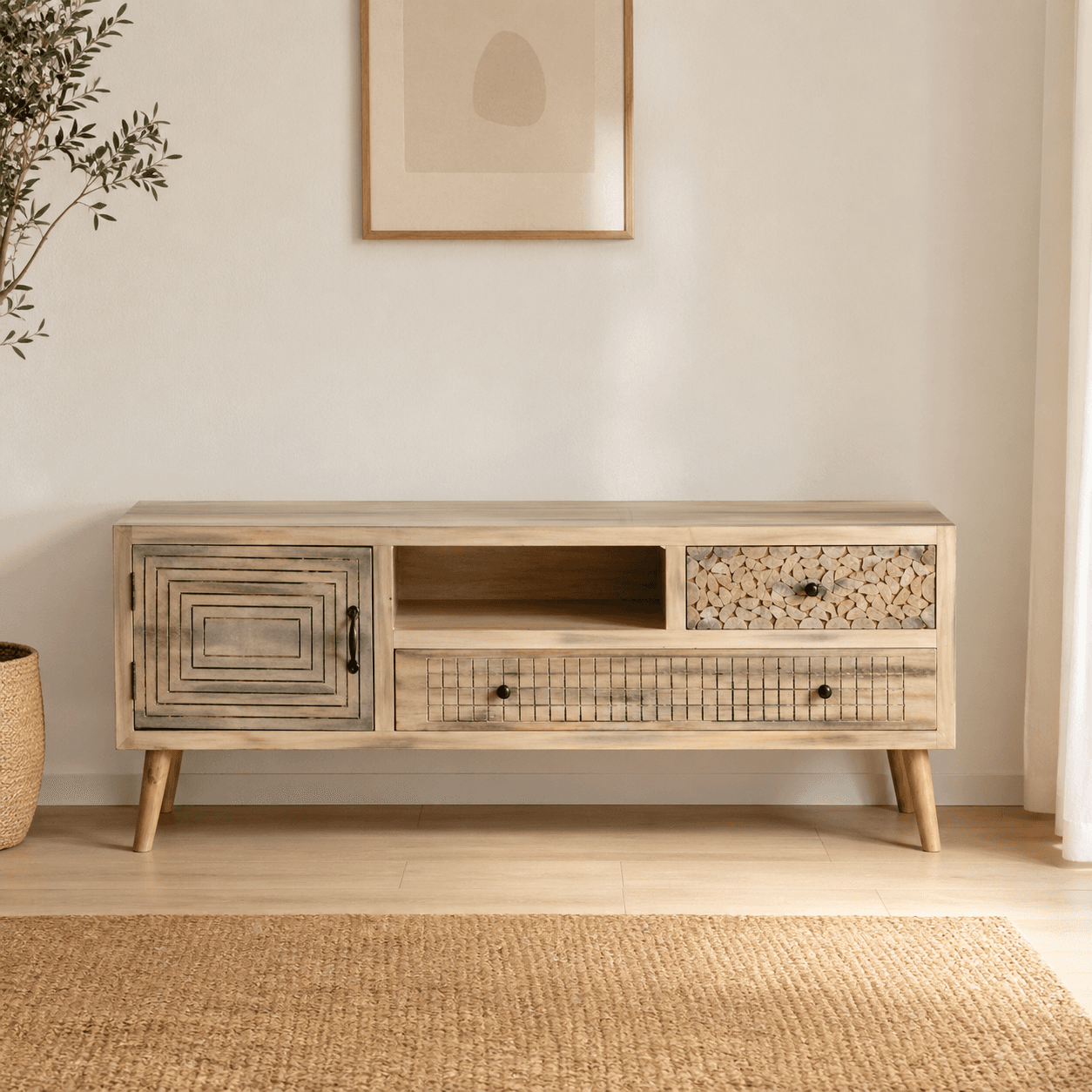 Mueble TV BF50: Madera de Álamo y Pino Macizo
