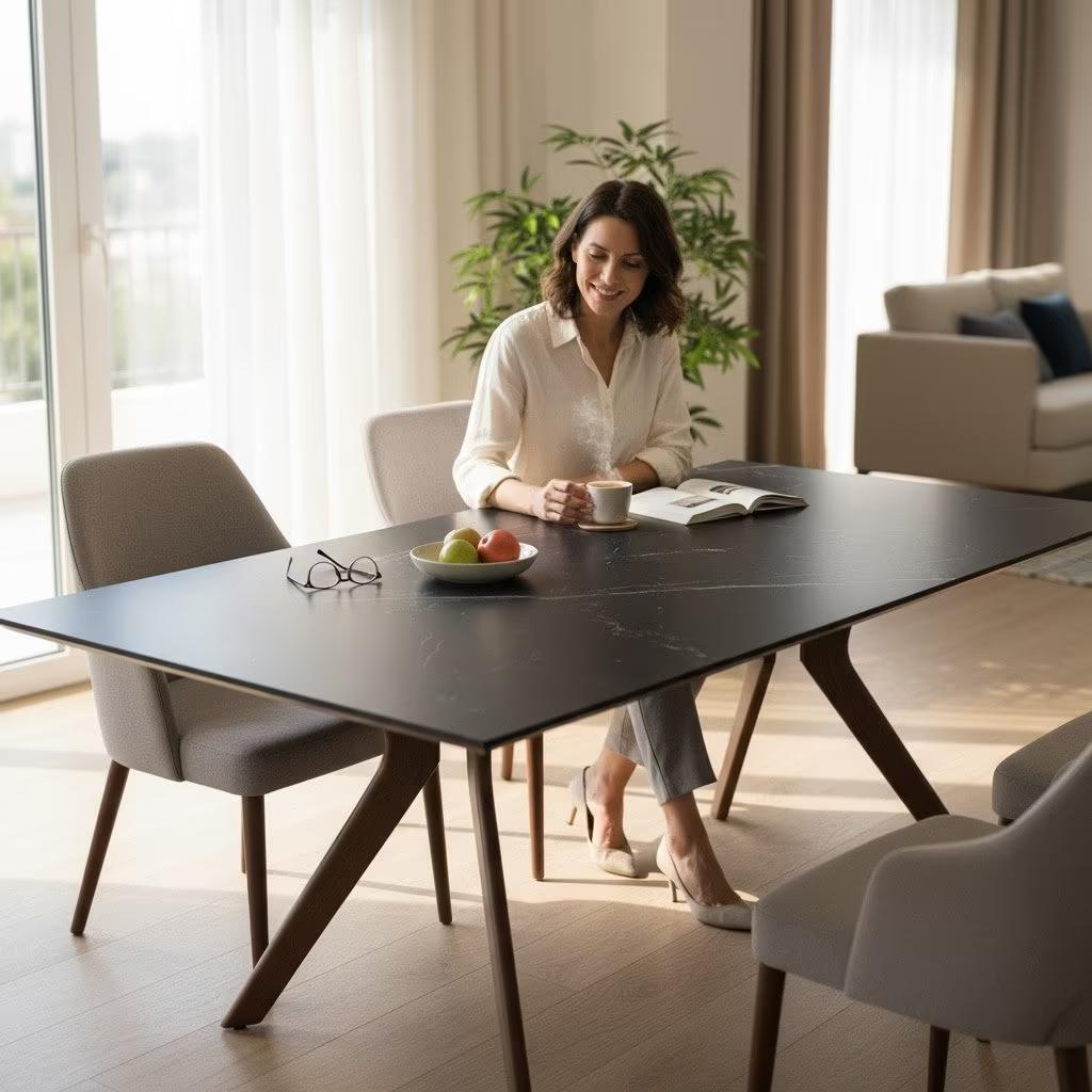 Mesa fija Eloise 160 negro/nogal