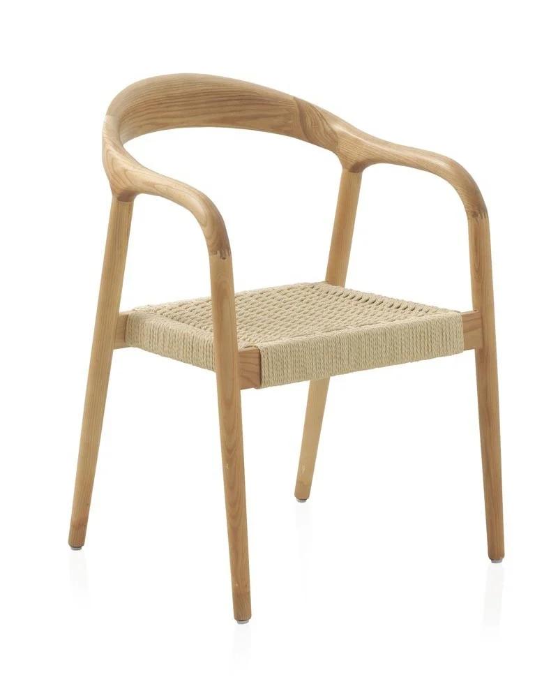 Sillón de comedor en madera de fresno y asiento de cuerda natural