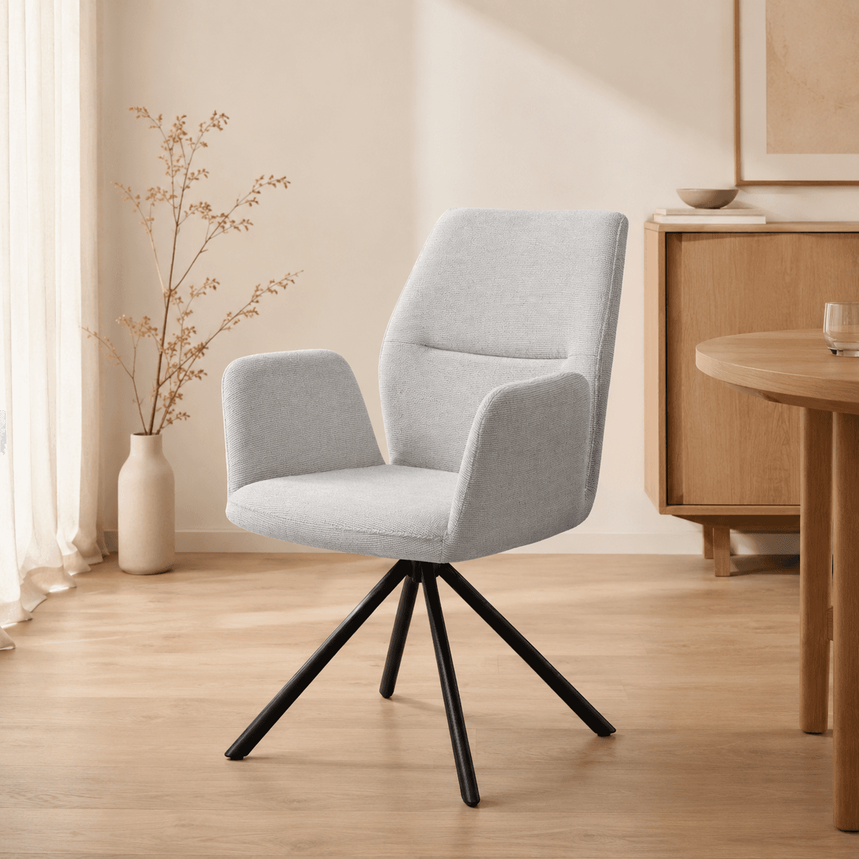 Sillón Giratorio Tapizado con Reposabrazos (Gris / Mostaza)